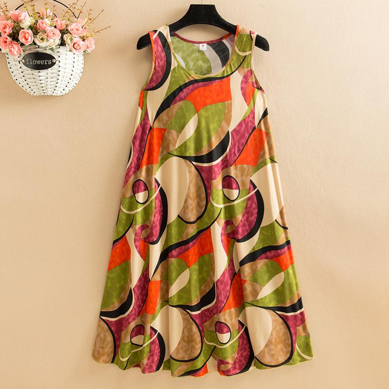 Letní šaty bez rukávů Dámské Nadměrné Volné Dlouhé šaty s potiskem