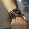 Vintage Multi-layer Feather Moon Leather Braid Bracelets Bangles For Men Handmade Geometric Star Rope Wrap Bracelet Jewelry Gift