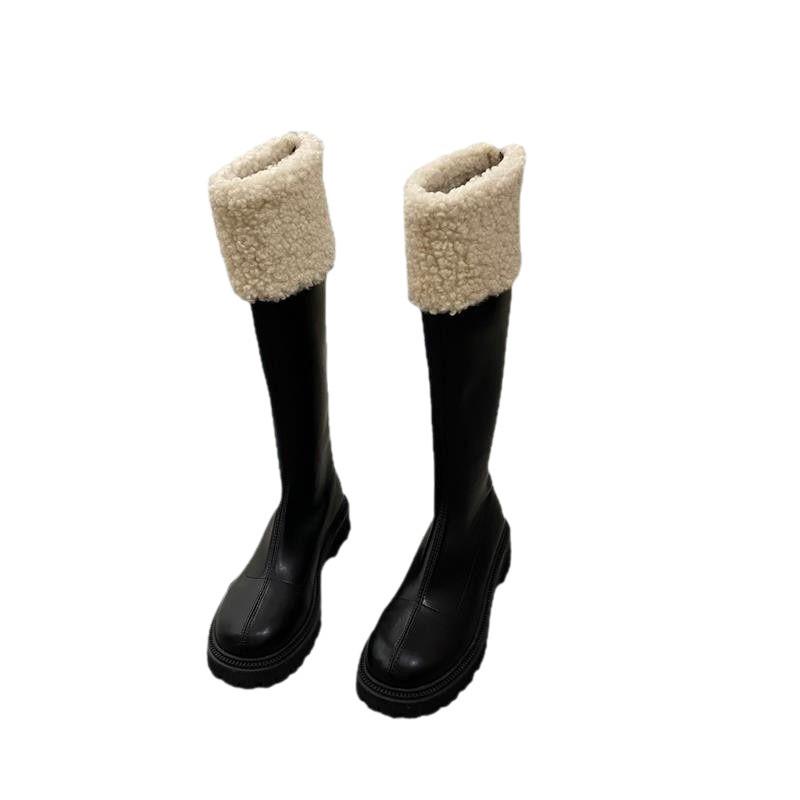 Long tube knight boots women's shoes   autumn and winter with plush fur winter shoes snow boots