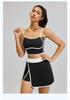 Women's Color-Block Sports Vest & Slit Mini Skirt Set: Elastic Fit, Fixed Cup, Streamlined Yoga Wear