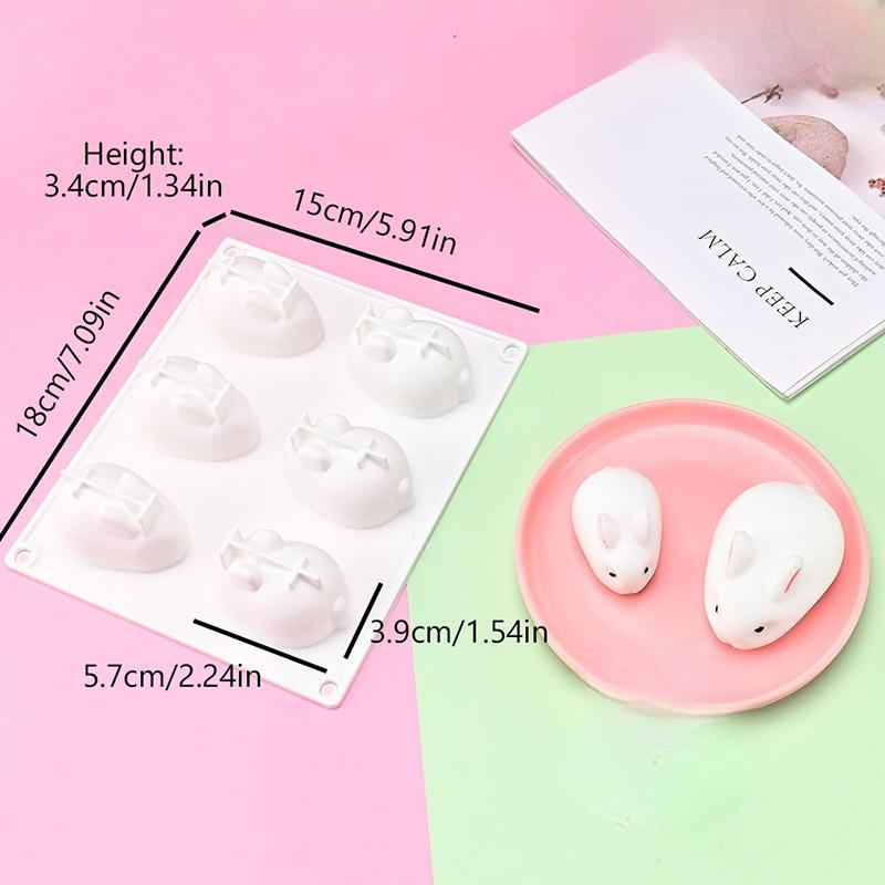 

3D силиконовая форма для кролика, помадка, форма для кролика, шоколадный торт, 2/6-гнездная форма для украшения муссового торта, десертная форма для выпечки S 6Pcs rabbit