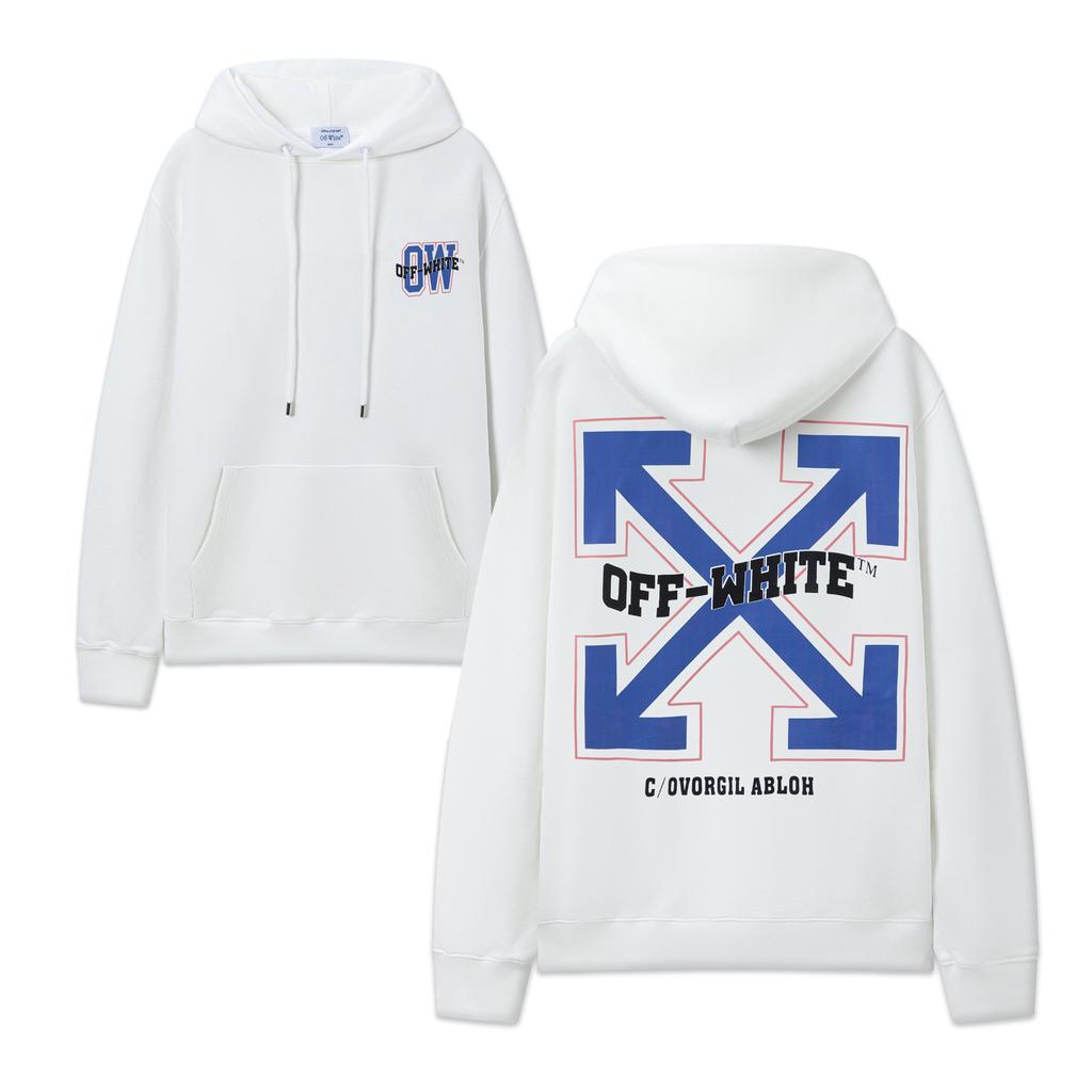 9095 Off-White 2025 Autumn and Winter New OW Blue Letter Arrow Pattern Men's and Women's Hooded Sweatshirt