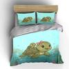 Adorable Turtles In Ocean Cartoon Print Bedding Set 1 Duvet Cover 2 Pillowcases For Adult And Children Luxury Gift Full Size