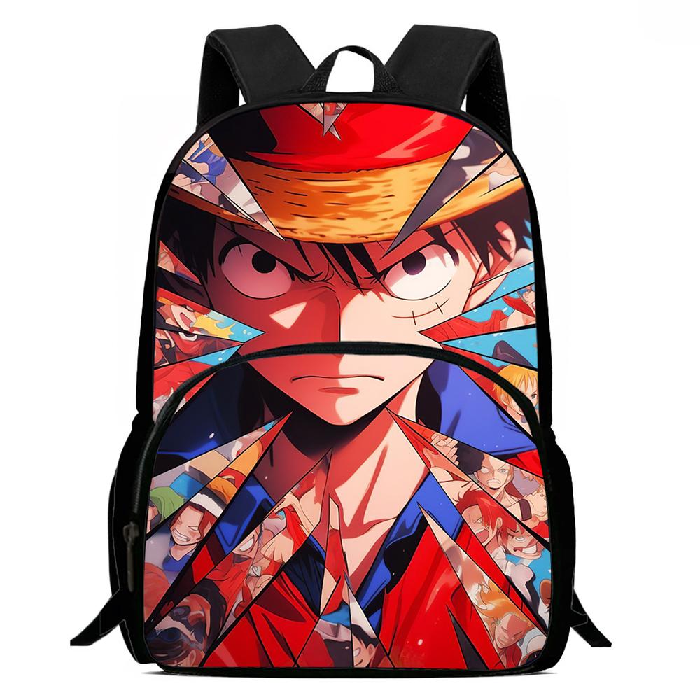 One Piece 15 Inch Front Pocket Backpack for Boys Girls Best Gifts Lightweight Durable Cartoon School Bookbag for Children Travel