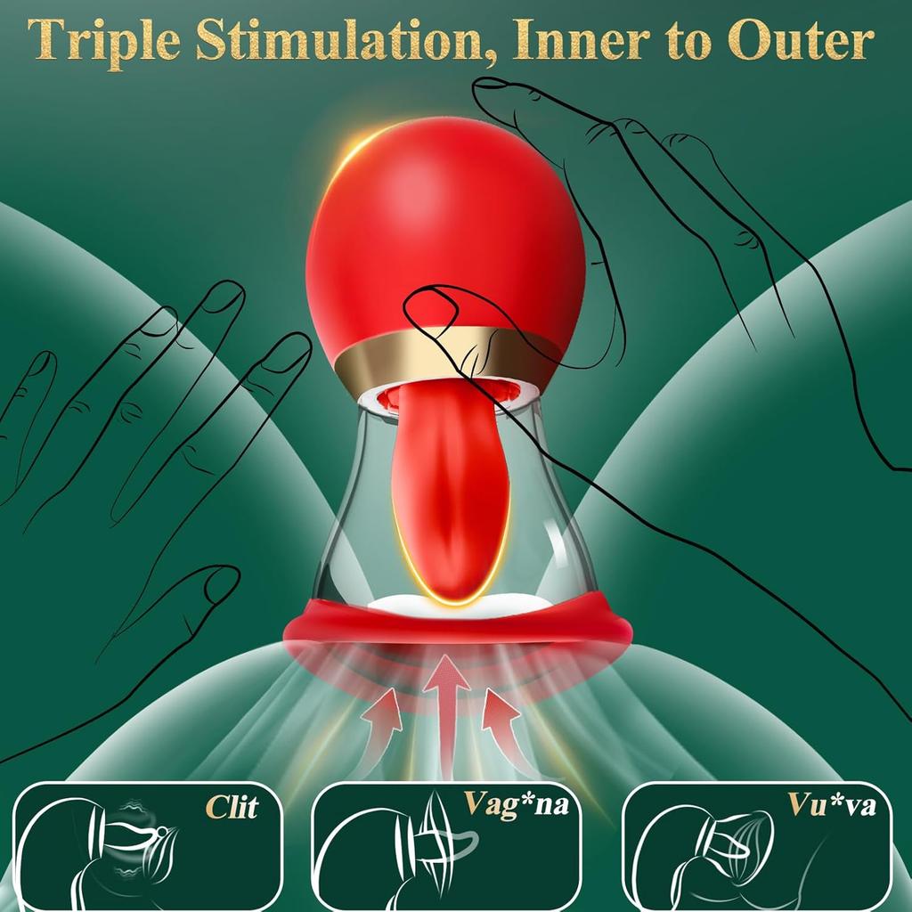 Vibrator Adult Sex Toys for Women - 5IN1 Sucking Vibrator Rose Sex Toy, 3 Sucking, 9 Tongue Licking & Vibrating Adult Toys, LCD Display