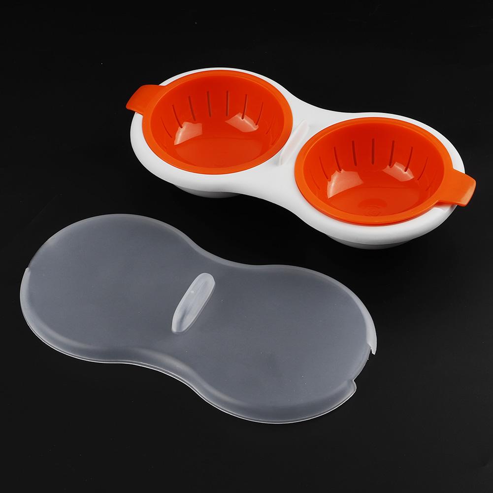 Doppelschicht Mini Eierdämpfer Frühstück Eierpochierer Küche für Mikrowelle (Orange)