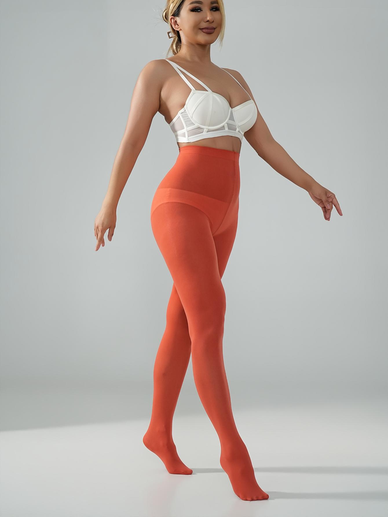 Damen Orange Rot Einfarbig Blickdicht Hohelastisch Glatt Strumpfhose Mit Füßen Strümpfe Für Frühling Herbst Tägliches Party Outfit L brown
