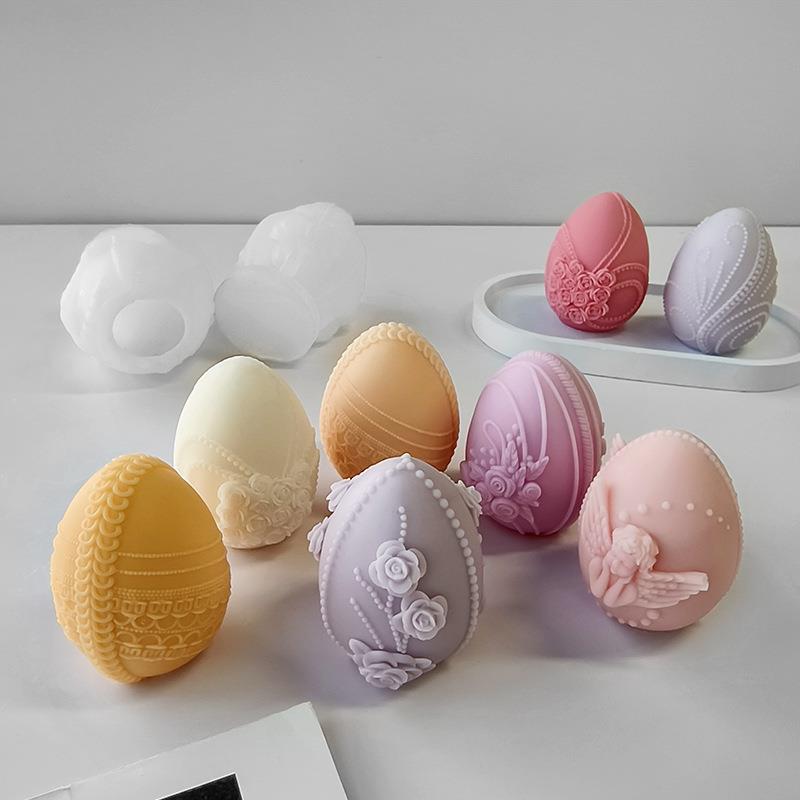 Easter Egg Silicone Candle Mold Aromatherapy Plaster DIY Craft Candles Making Tools Ornaments Embossed Flower Egg Mold