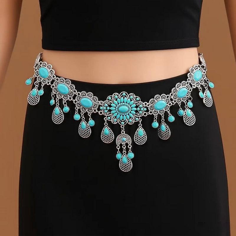 Ethnic Style Metal Retro Coin Waist Chain Women'S Adjustable Dress Waist Seal Love Butterfly Flower Fringed Belt