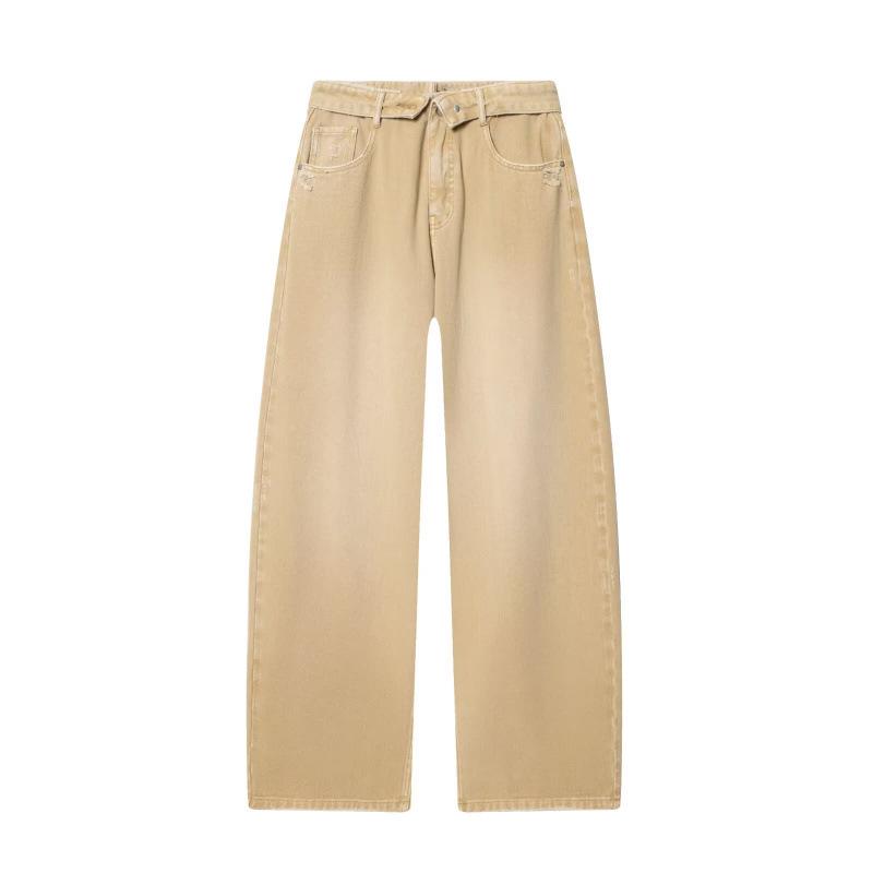 

2026 Spring European & American Style Mid-Waist Folded Denim Pants XS
