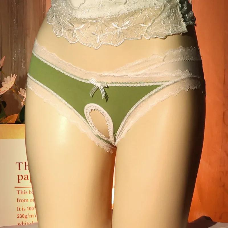 Women Sexy Panties Lace Open Crotch Underwear Seductive Low Rise Briefs Erotic Underpants See Through Lingerie Sissy Clothing