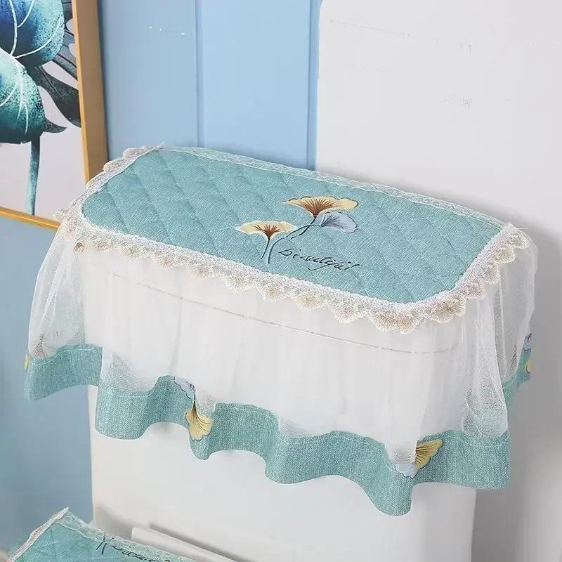 

3PCS Cotton And Linen Sheer Gauze Hem Toilet Cushion Jacquard Lace Decoration Closestool Seat Mat Printed Toilet Dust Cover