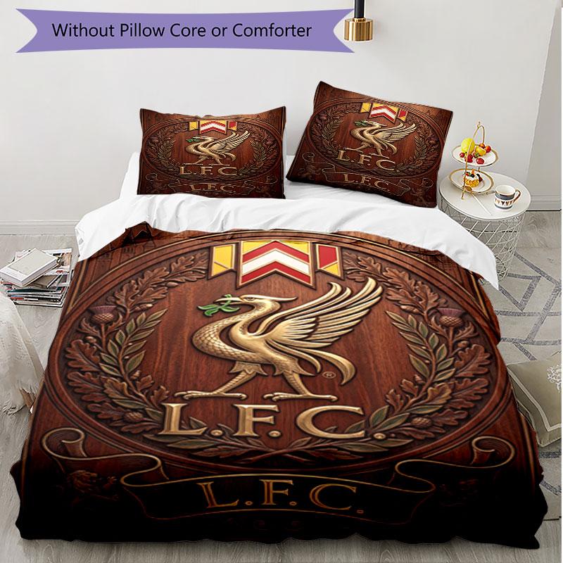 3-teiliges Bettbezug-Set (1 * Bettbezug + 2 * Kissenbezug, ohne Kern), Liverpool Football Club Druck Weiches Ganzjahres-Bettwäscheset, Heimschlafzimmer-Dekoration Geschenk