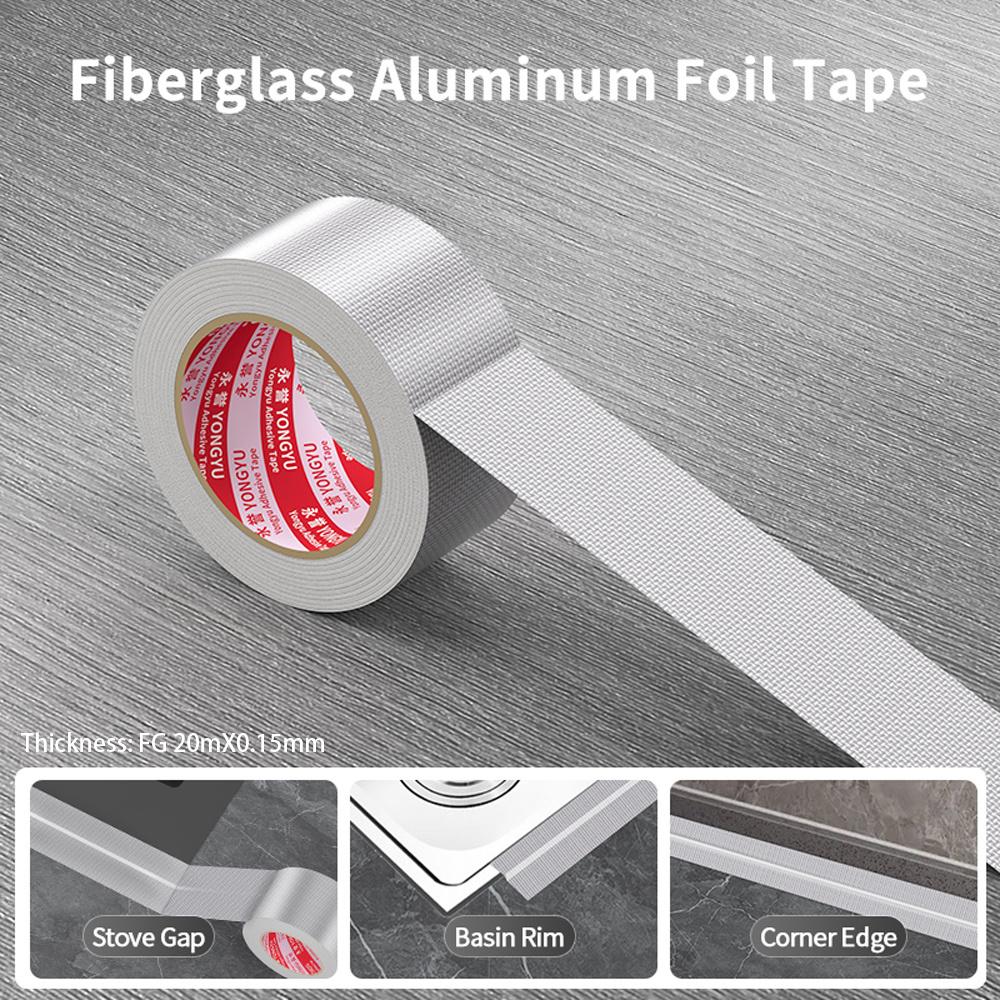0.06/0.15mm Aluminum Foil Tape Fiberglass Kitchen Duct Countertop Wall AntiOil Pipe Repair Metal Shielding Signal