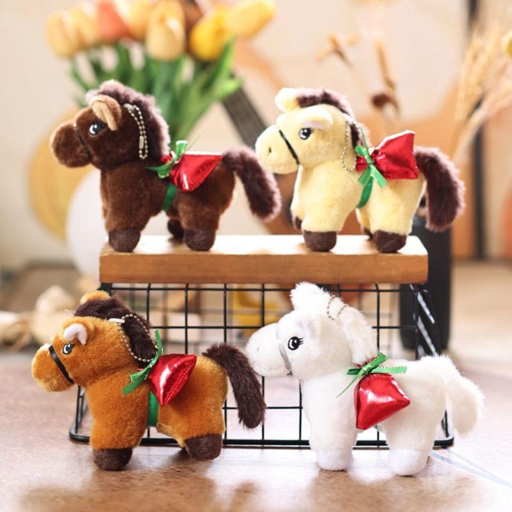 Chinese Style Vintage Pony Plush Keychain PP Cotton Chinese Horse Plush Keyring Birthday Gift
