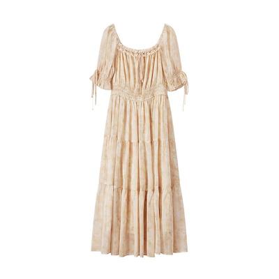 Xiangying Sommer Florales Chiffon Stufenkleid