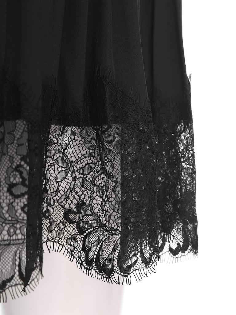 Women‘s Vintage Elastic Waist Skirt Eyelash Lace Pleated Hem Extender Half Slip Underskirt Layering