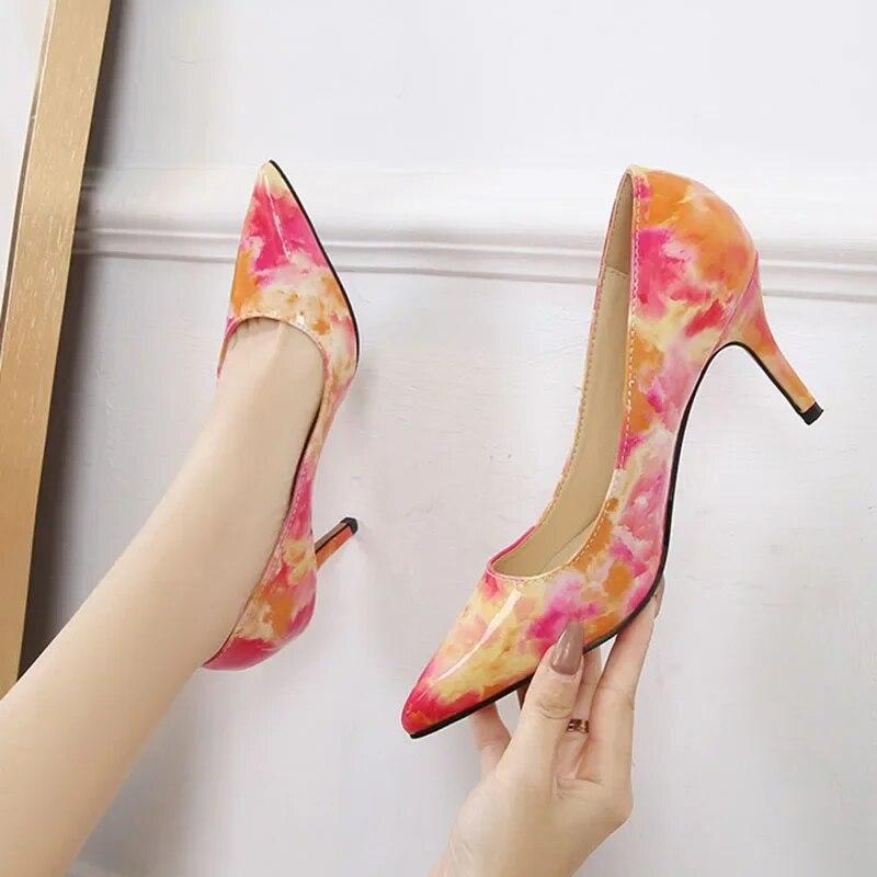 2024 mode High Heels Frauen Party Schuhe Marke Damen Pumps Bunte Gestaltete  Schuhe Punkt zehe Dünne Ferse cm plus Größe 42