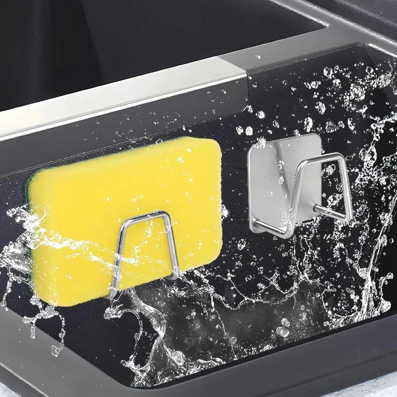 სამზარეულოს ღრუბლების დამჭერი უჟანგავი ფოლადის ნიჟარის თაროზე წებოვანი დამჭერები სადრენაჟო საშრობი თაროს კედლის კაკვები აქსესუარები შენახვის ორგანიზატორი