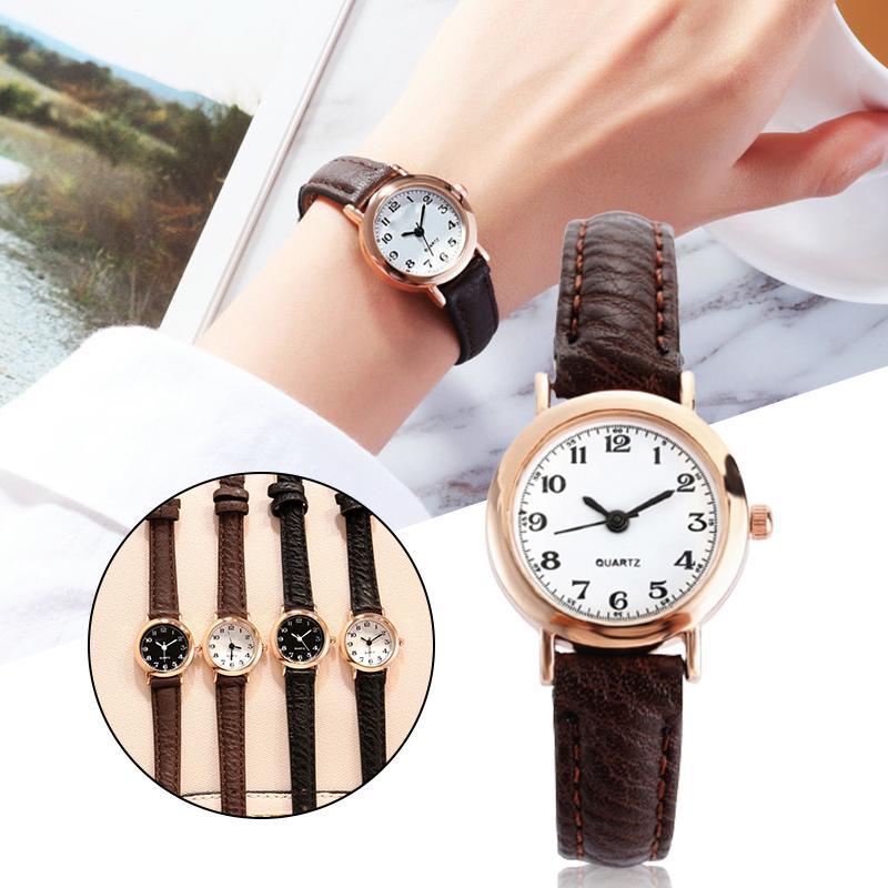 Fashion Minimalist Quartz Retro Watch With PU Leather Strap Round Dial Wrist Watch for Casual Daily Office for Women