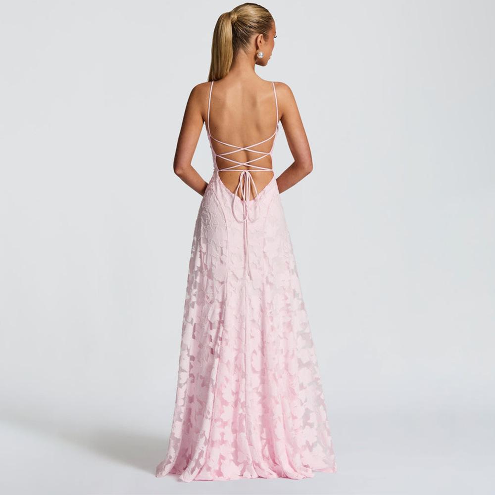 Elegantes rückenfreies Spitzen-Slip-Abendkleid für Damen
