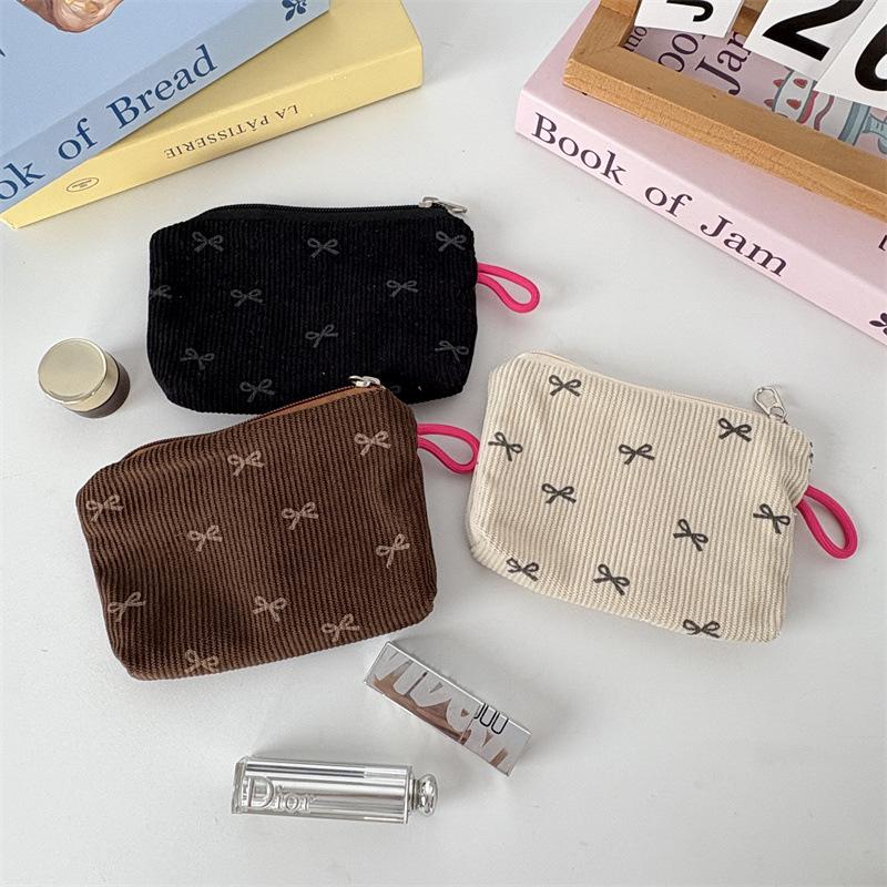 New Corduroy Floral Coin Wallet Women Portable Lipstick Makeup Bag Children's Cute Coin Purse Small Wallet Large Capacity ID Bag
