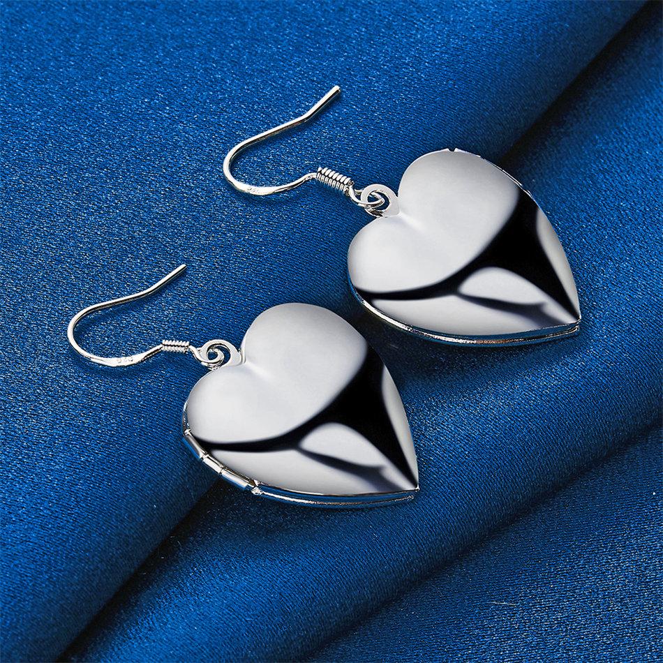 Charm 925 Sterling Silver Exquisite Shiny Heart Shape Drop Earrings Women's Fashion Wedding Party Jewelry