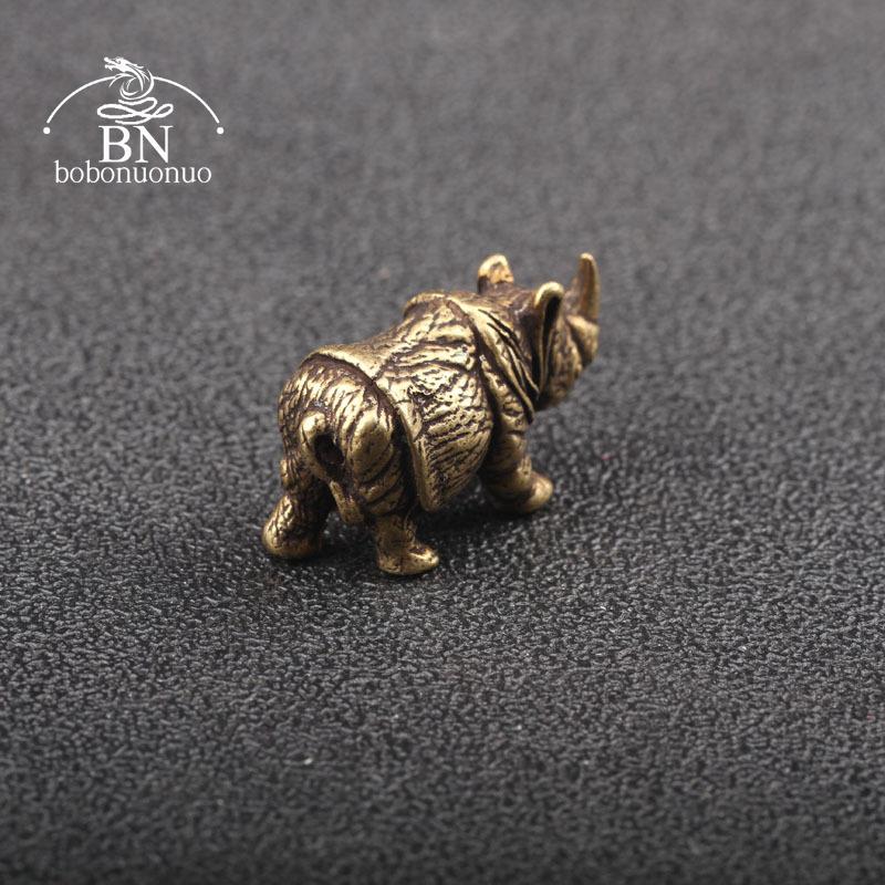 Handmade Pure Copper Cute Rhinoceros Miniatures Figurines Solid Vintage Brass Rhino Ornaments Tea Pets Desktop Decorations Craft