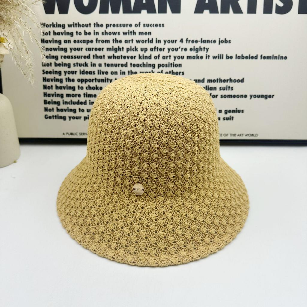 New Hollow Knitted Bucket Hat Women's Summer Sunscreen Visor Hat Showing Face Small Bucket Hat Basin Hat