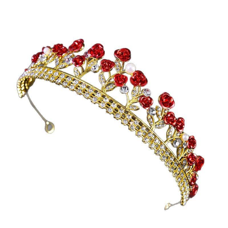 New Engagement Baroque Aesthetic Temperament Red Rose Princess Headband Wedding Dress Accessories Bridal Crown