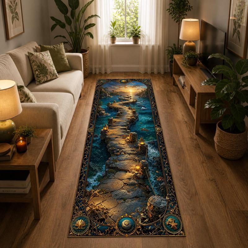 Deep Ocean Abyss Compass Vintage Frame print Runner Rug,Corridor,Entryway,Kitchen,Washable Runner Rug,Home Decor Surprise