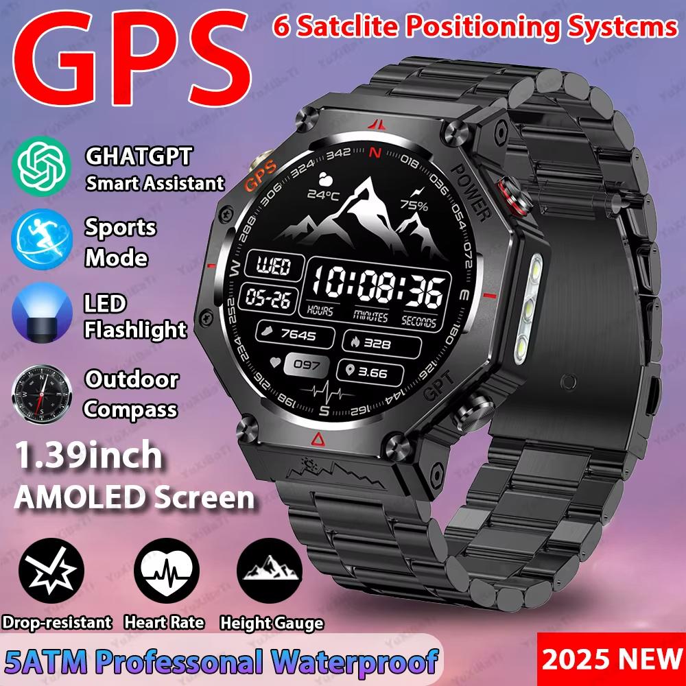 2025 Nový ChatGPT AI asistent Chytré hodinky 5ATM Vodotěsné GPS Vestavěné Dvoupásmové GNSS Kompas Vojenské Sportovní Chytré hodinky Muži Ženy
