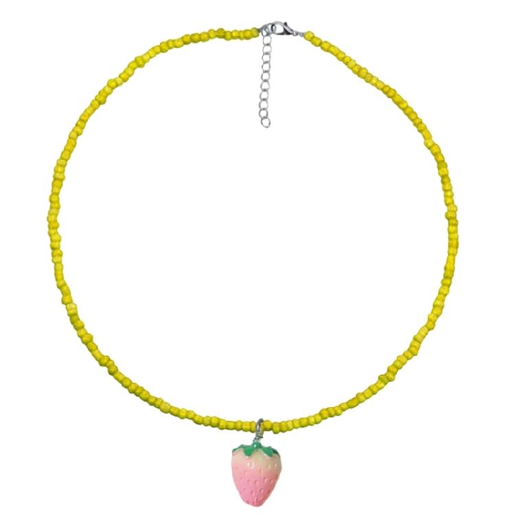 Lightweight Rice Bead Necklace Fruit Pendant Neckchain Adjustable Length Clavicle Chain Accessories for Everyday Use