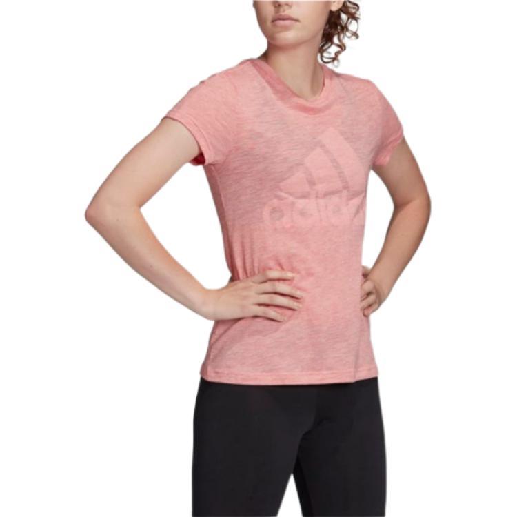 Adidas Comfortable Versatile Round Neck Short Sleeve T-Shirt Women Tops Pink FL4196