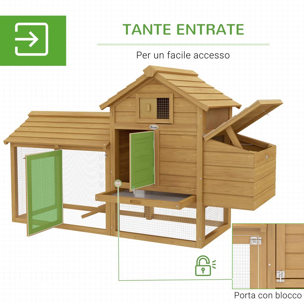 Prefabricated Wooden Chicken Coop for 2 Hens with Enclosure and Nesting Box, 151.5x54x87cm