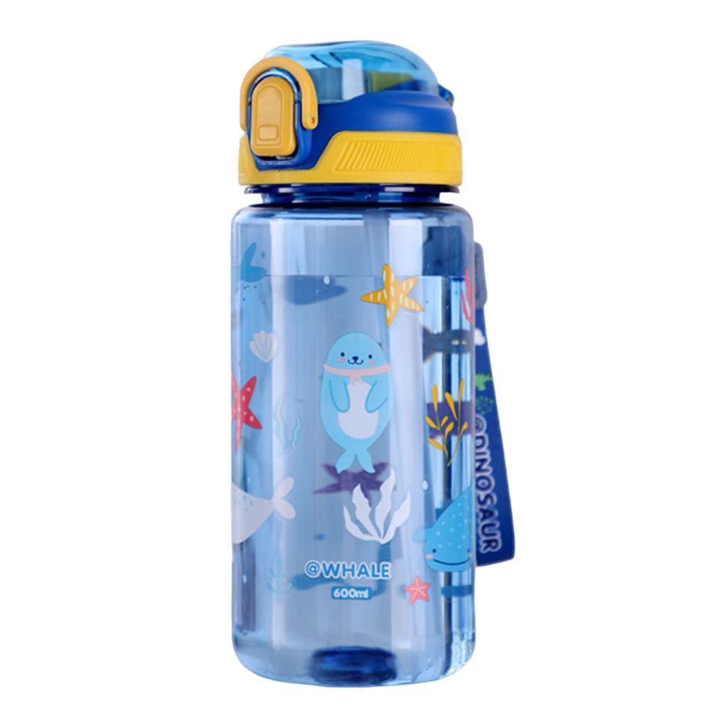 600ml Dinosaur Water Bottle with Silicone Straw Cartoon Water Sippy Cup Leakproof Portable Straw Cup Outdoor Summer Water Cup