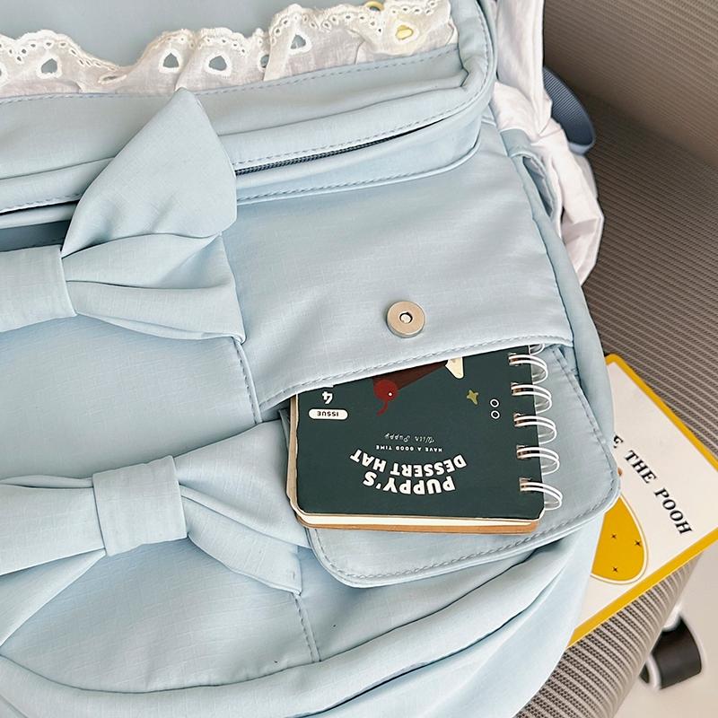 Mochila Escolar de Estudiante con Encaje de Lazo Gran Capacidad para Mujer