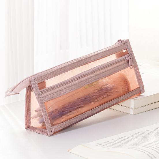 Mesh Pencil Case Compact Makeup Travel Case Large Capacity Portable Stationery Bag Transparent Nylon Organizer for School Exams