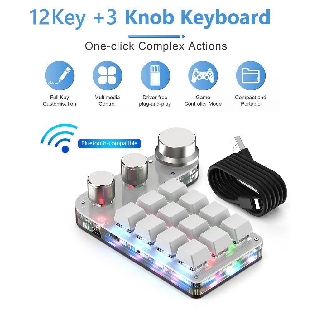 12 Keys 3/4 Knobs Bluetooth Keyboard RGB Copy Paste Photoshop Mini Gaming Keypad Hot-swap Mechanical Gaming Keyboard Red Switch