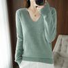 YYFS Women's Fashion Casual Solid Color Print Autumn Winter Long Sleeve V-Neck Pullovers & Long Sleeves