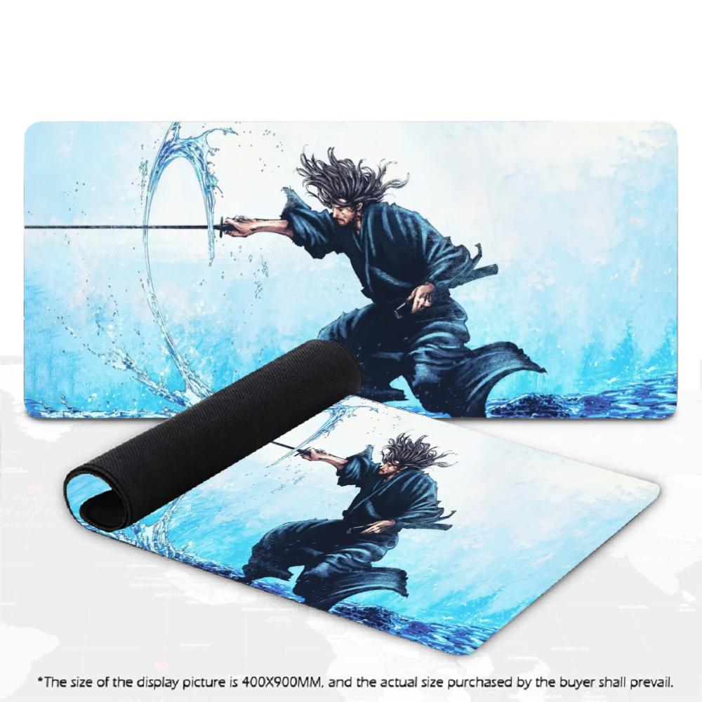 Large XXL Game Mousepad Ink Style Japanese Samurai Katana Grim Reaper Skeleton Moon Deskmat Non-Slip Rubber Keyboard Mouse Mats
