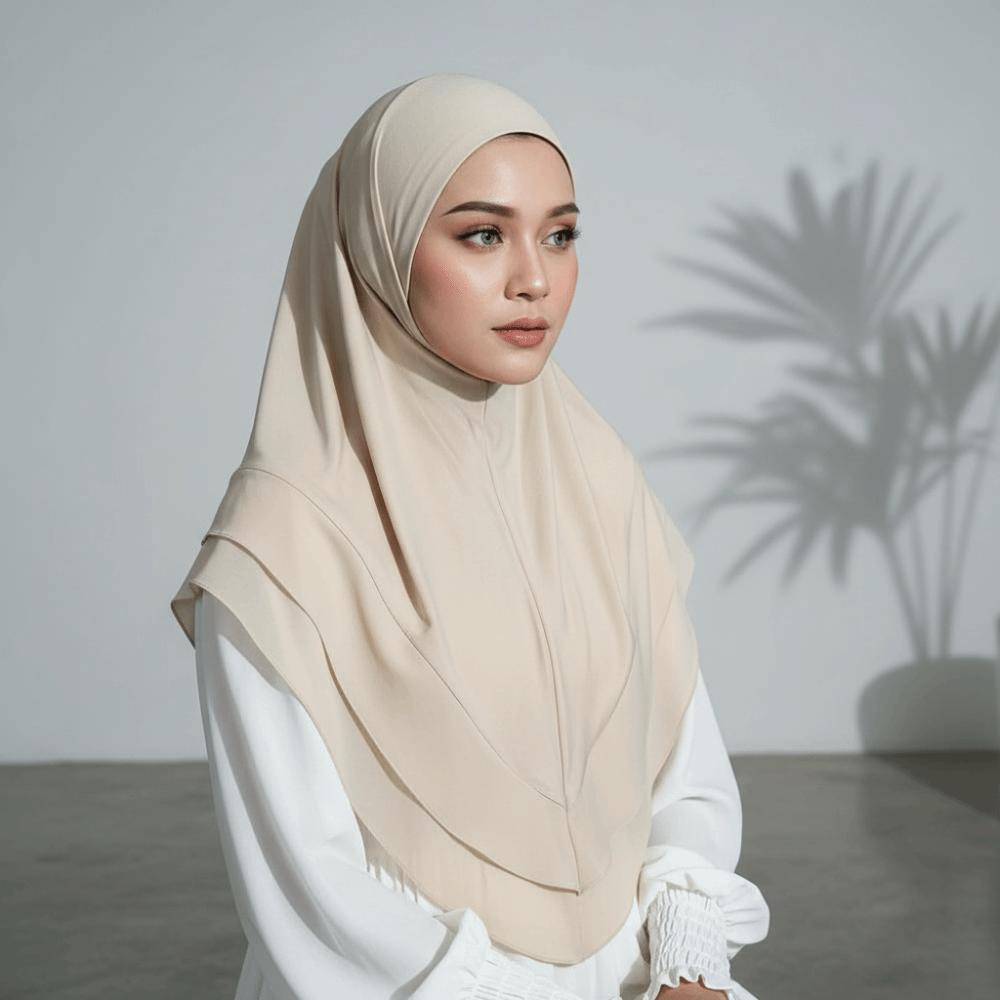 Non-Transparent Double Layer Chiffon Hijab Elegant Drape Solid Color Instant Chin Cover Scarf Pinless Design Wrinkle-Resistant
