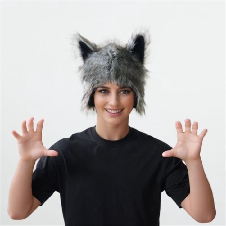 Plush Wolf Ear Hat for Halloween Party Winter Earflaps Hat Windproof Coldproof Unisex Headwear For Adult Teens Cosplay