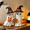 Halloween Mantel Countertop Decor Ghost Figurine, Cute Spooky Resin Statue with Retro Table Decorations Witch Hat for Table, Tiered Tray, Kitchen,