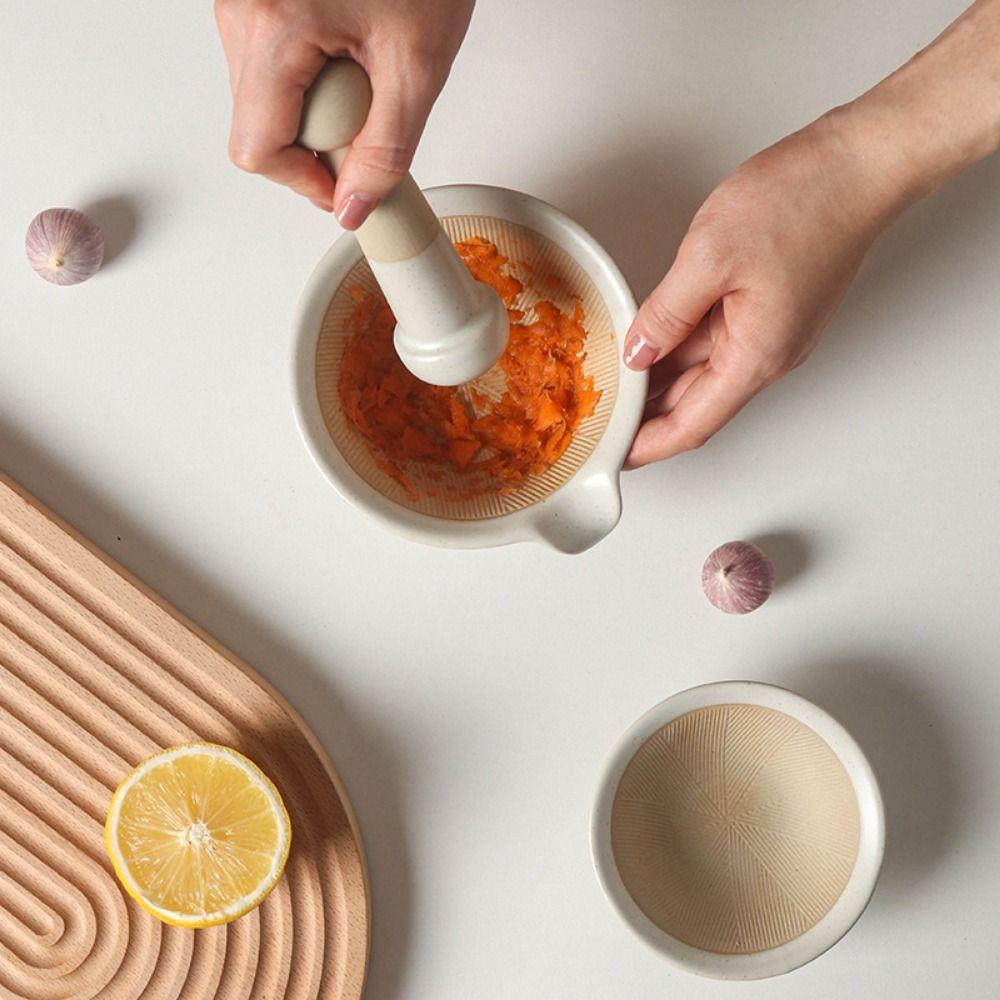 Ceramic Rice Paste Bowl Manual Garlic Mortar Pestle Grinding Bowl Rod Set  Baby Food Grinder
