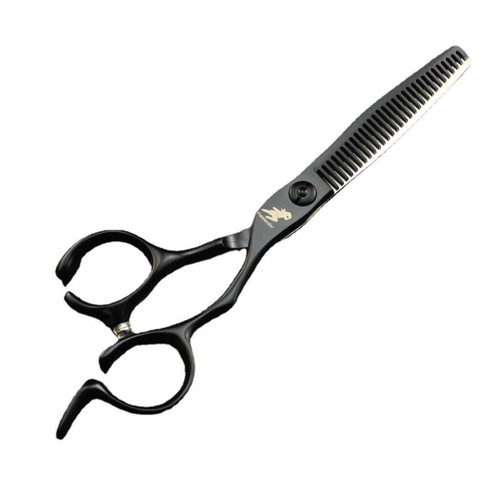 6.0" Black Notch Handle Hairdressing Scissors - Barber Straight & Thinning Shears