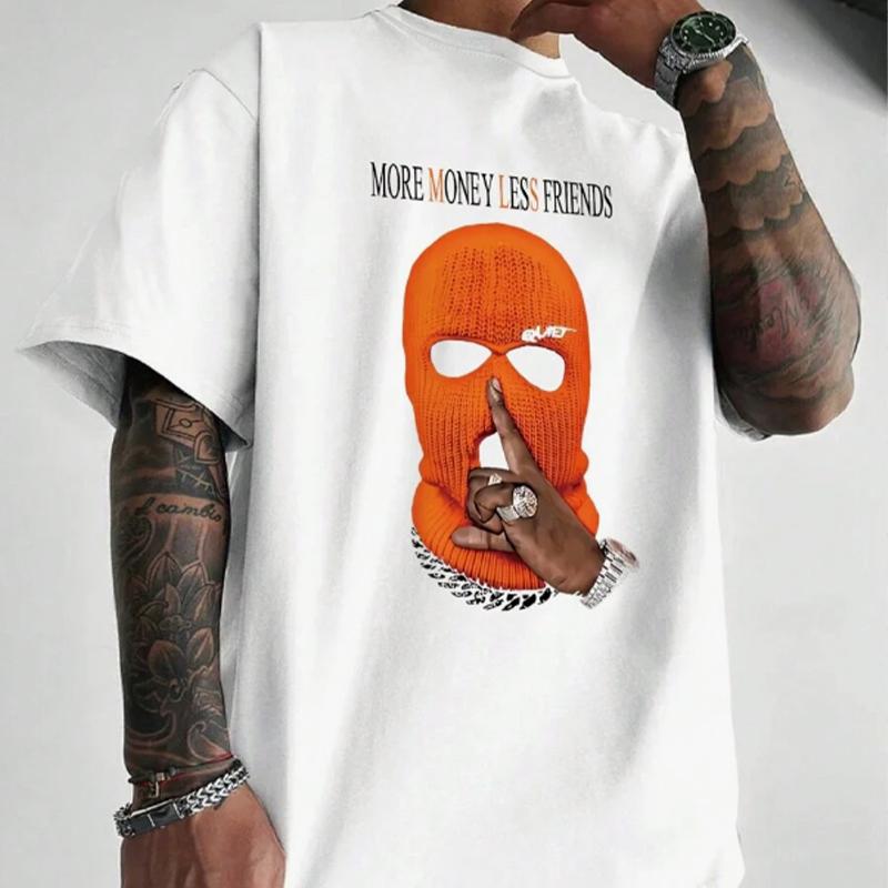 Новая летняя мужская модная футболка с забавной маской и принтом — фото 3