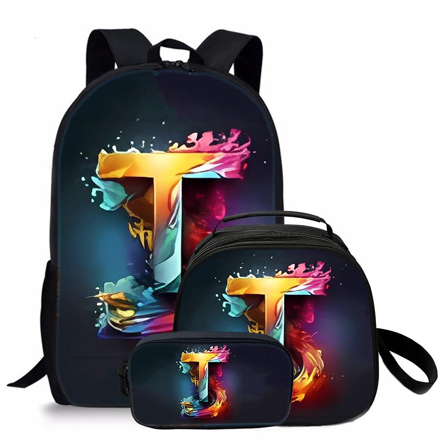 Ensemble de 3 Sacs à Lunch Ronds Lettre, Trousses à Crayons, Sacs d'École Pour Garçon/Fille Meilleurs Cadeaux Sac à Dos Plat Cartoon 2D Pour Enfants