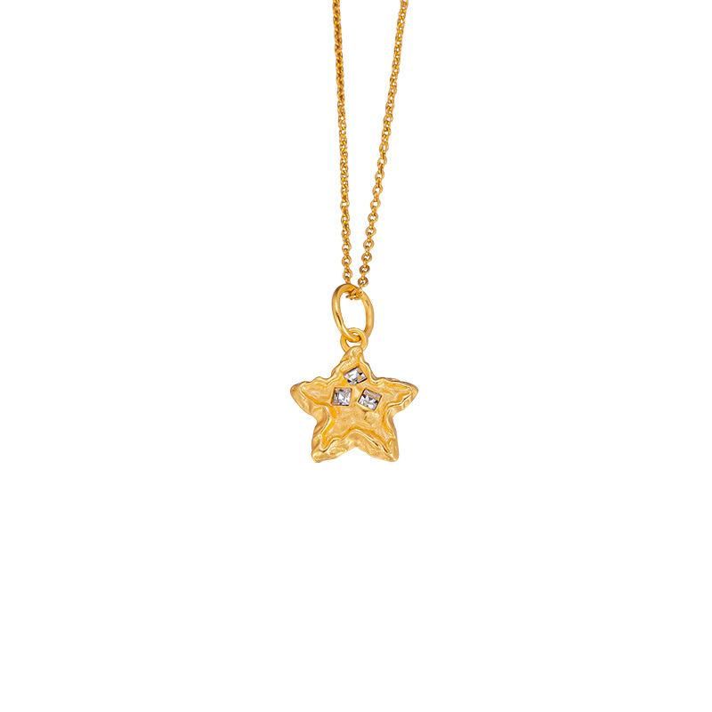 Luxury 24K 9999 Pure Gold real gold Ancient Hammer Star Pendant Women's Five-pointed Star Pendant Necklace