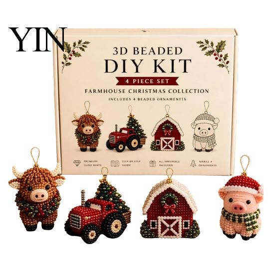 Kleberloses Perlen-Set 3D Perlen-DIY-Set, Lebensechtes Weihnachtstier-Bastelset, Perlenkatze Handgemachtes Einfaches Stickset für Kinder und Erwachsene Festlicher Feiertag